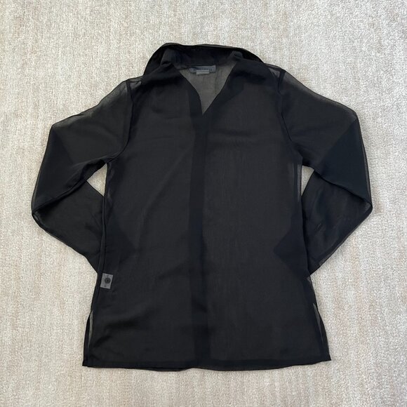 3 for $6 Elegancia Sheer Long Sleeve Summer Black Blouse Top S - Picture 4 of 10
